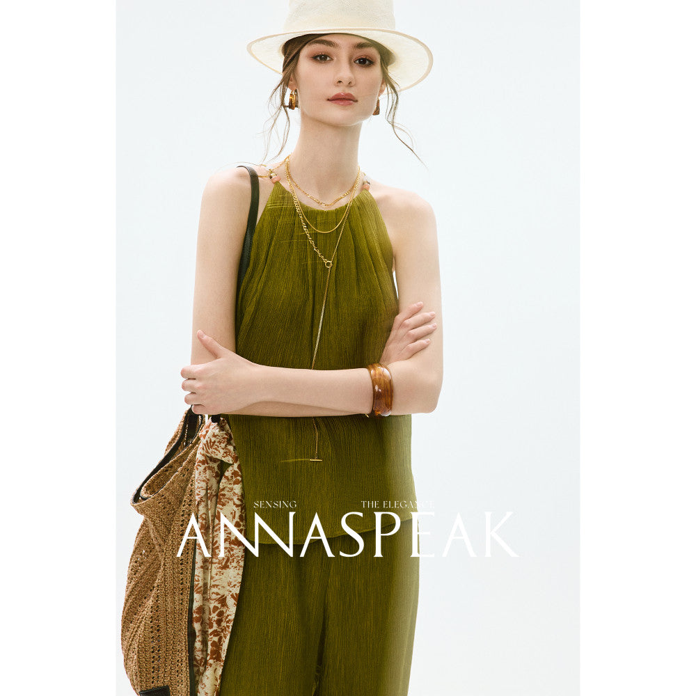 In stock ANNASPEAK lazy and casual TENCEL Lyocell collar top organ pleated suspender pants image 124