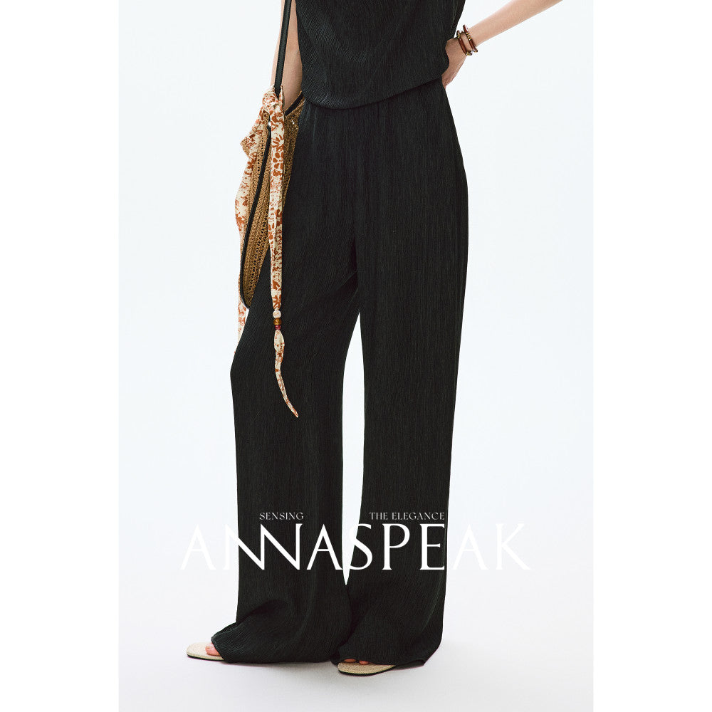 In stock ANNASPEAK lazy and casual TENCEL Lyocell collar top organ pleated suspender pants image 150
