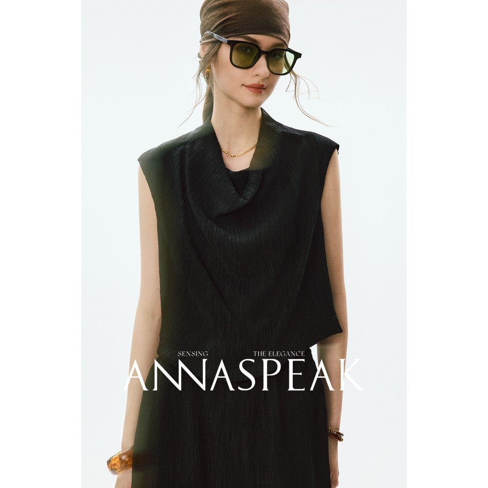 In stock ANNASPEAK lazy and casual TENCEL Lyocell collar top organ pleated suspender pants image 160