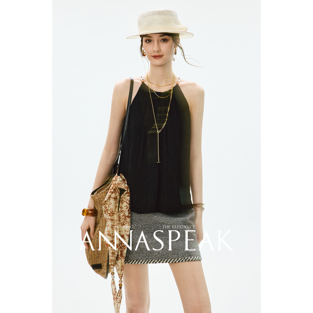 In stock ANNASPEAK lazy and casual TENCEL Lyocell collar top organ pleated suspender pants image 168