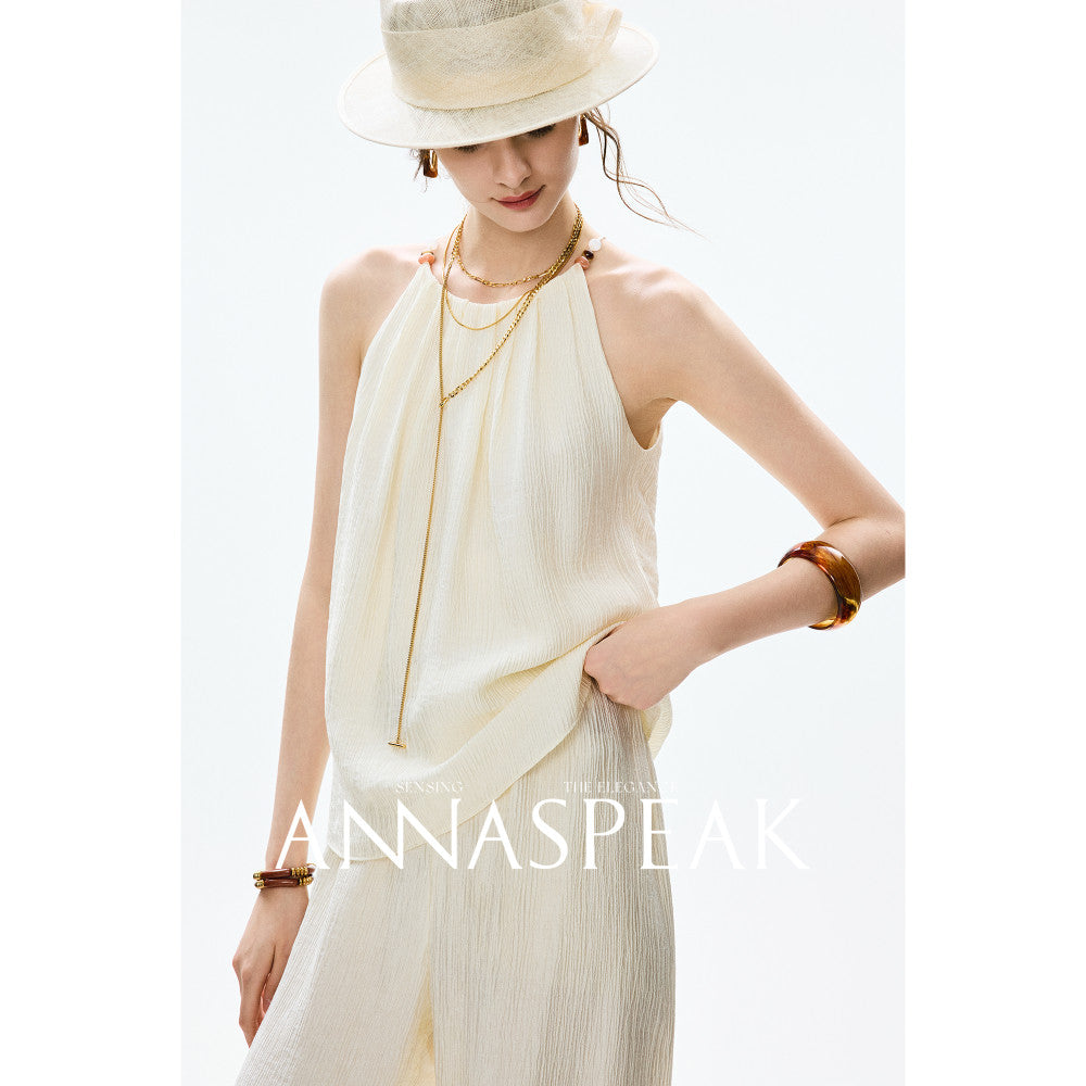 In stock ANNASPEAK lazy and casual TENCEL Lyocell collar top organ pleated suspender pants image 39