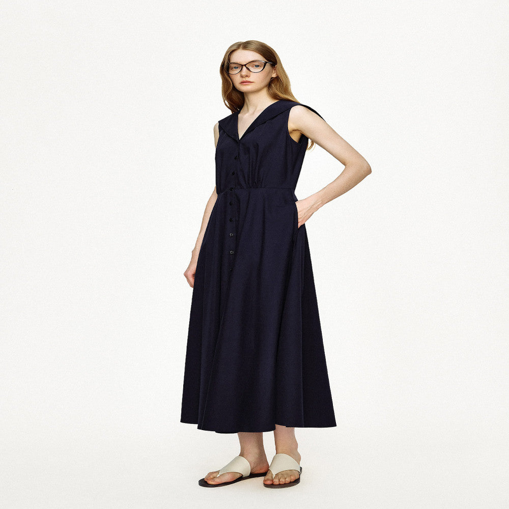 Marllen maritime charm elegant sailor collar A line waist cinched vest dress women s summer slimming and age reducing look image 3