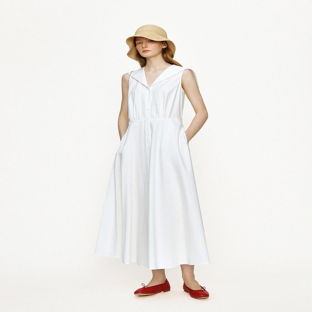 Marllen maritime charm elegant sailor collar A line waist cinched vest dress women s summer slimming and age reducing look image 4