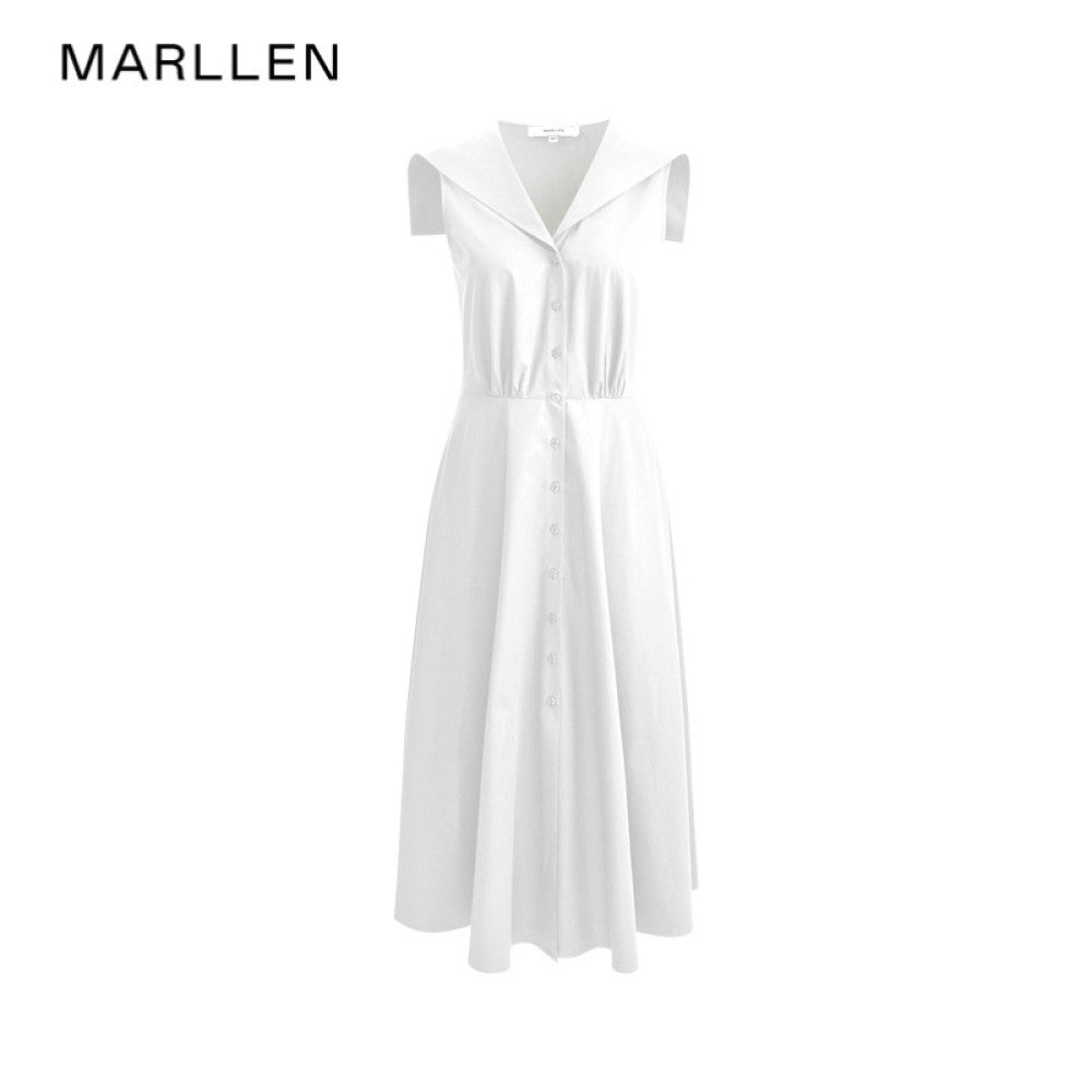 Marllen maritime charm elegant sailor collar A line waist cinched vest dress women s summer slimming and age reducing look image 9