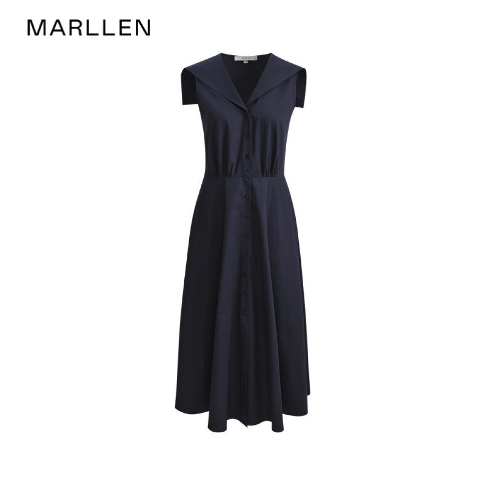 Marllen maritime charm elegant sailor collar A line waist cinched vest dress women s summer slimming and age reducing look image 24