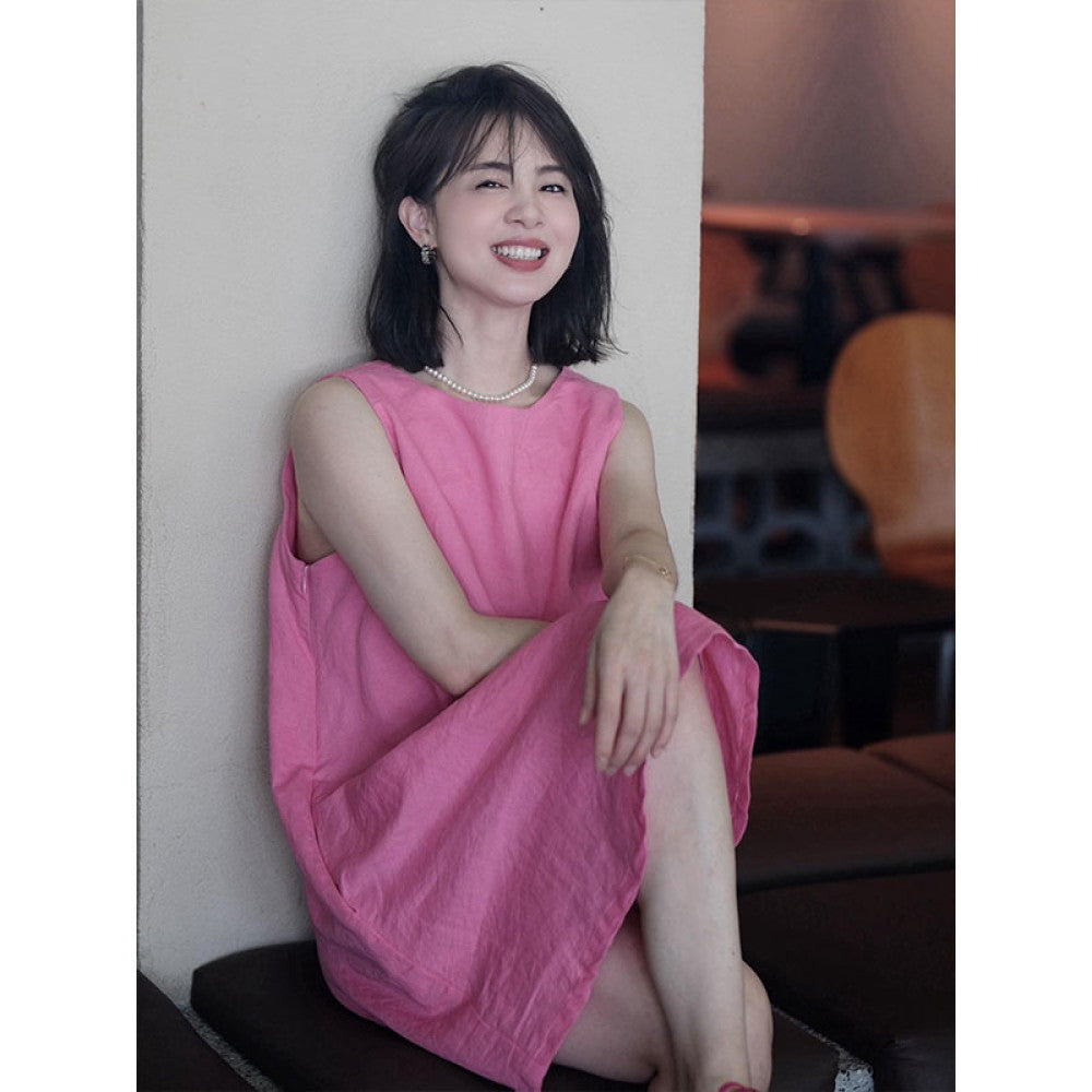 High end and slimming pink vest dress 2025 new summer style unique and beautiful dress for reducing age image 0