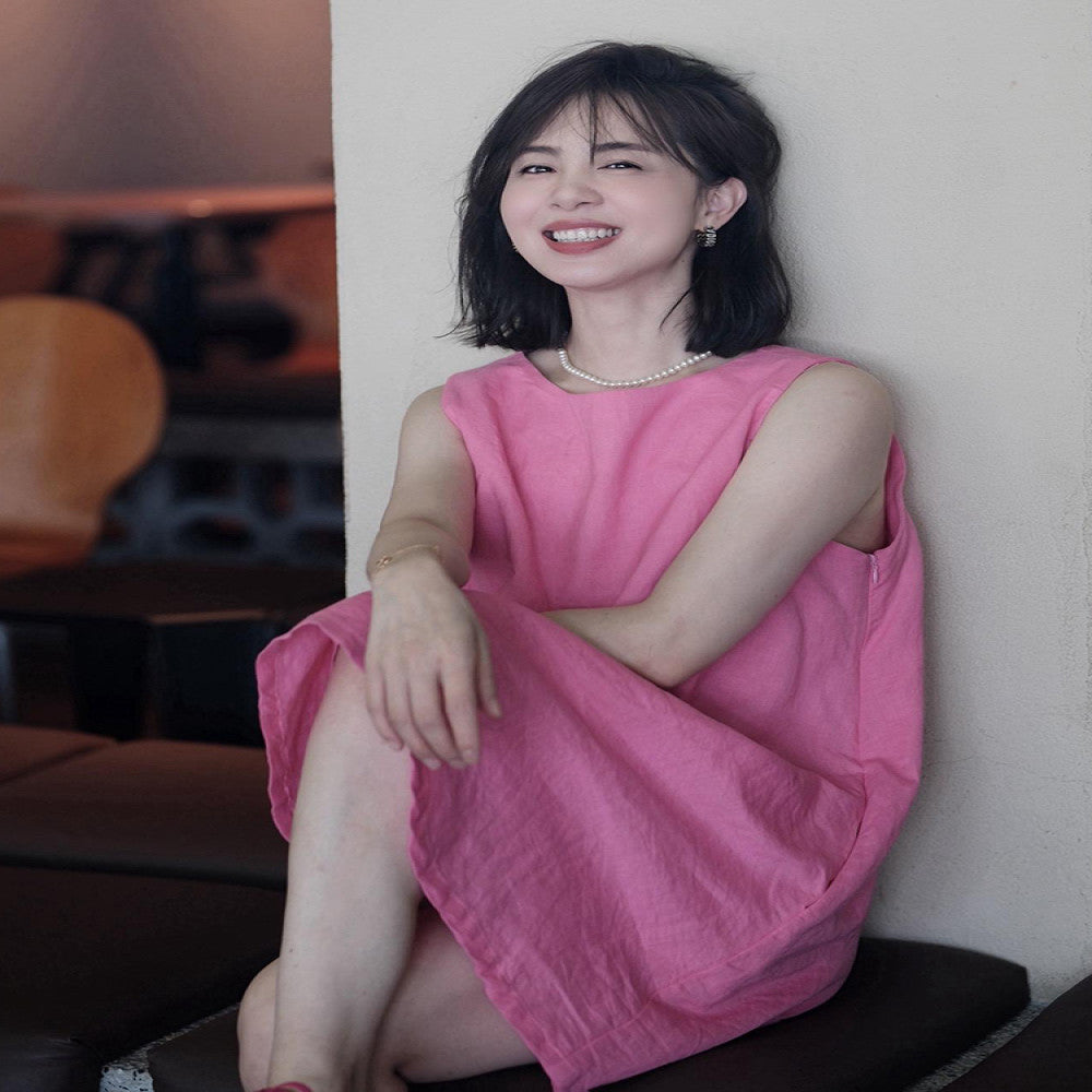 High end and slimming pink vest dress 2025 new summer style unique and beautiful dress for reducing age image 10