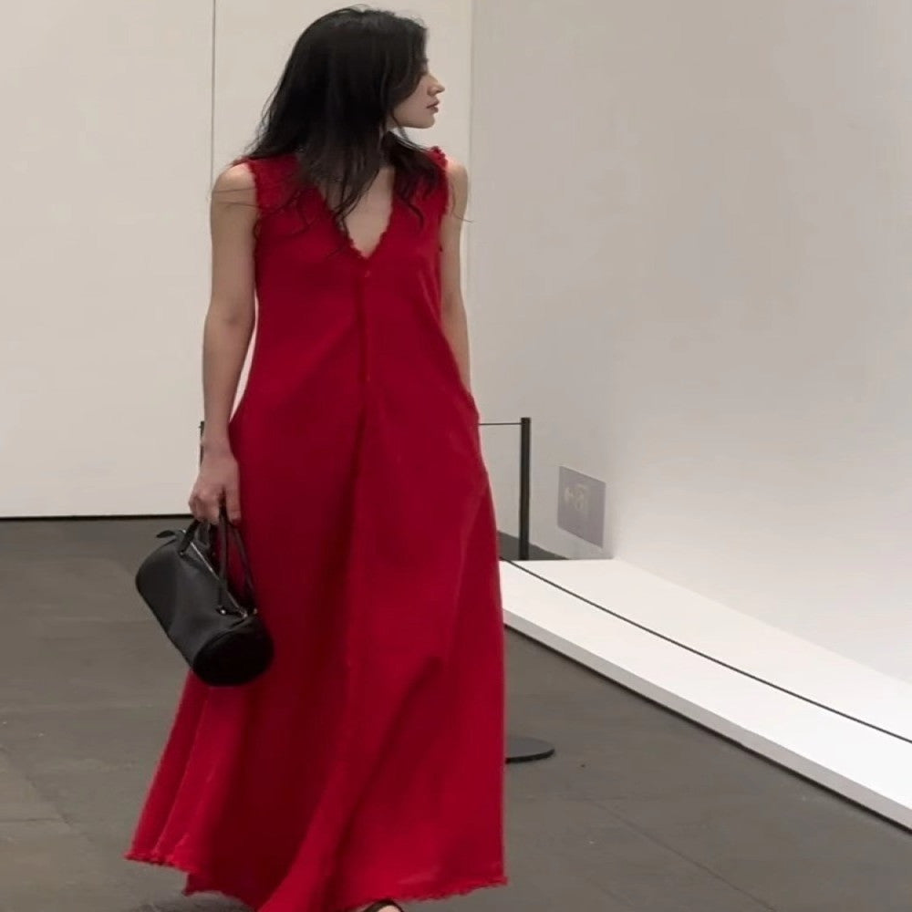 ASAYA4535 – Scarlet Muse Minimal Maxi Dress ❤️🔥🌹