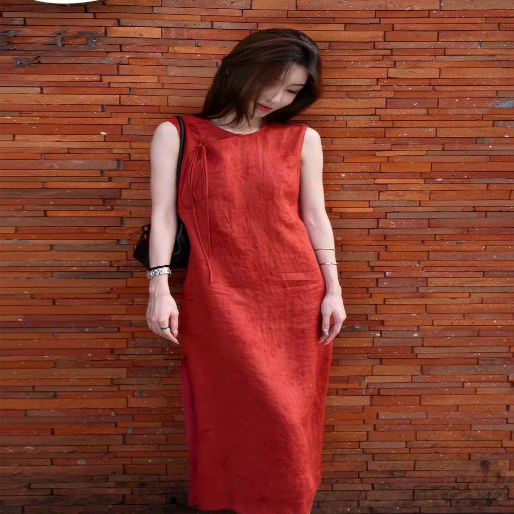 Super good looking temperament simple and generous new Chinese style red linen dress children s clothing 2025 summer new style image 10
