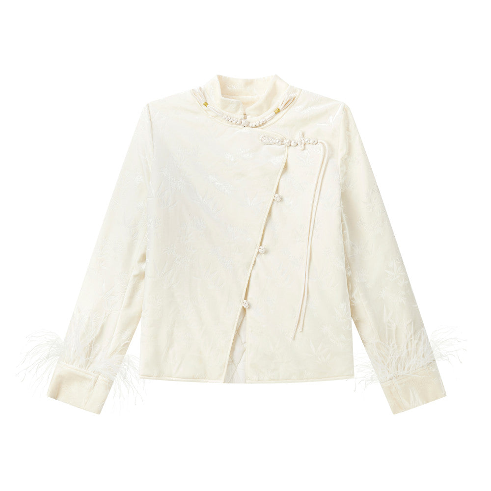 50 off Clearance Republic of China Auntie s New Chinese style White Pan Button Embroidered Ostrich Wool Cotton Coat Coat Top image 8