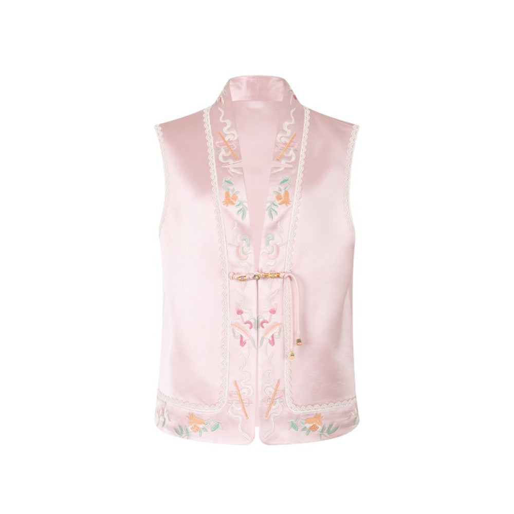 Wuyan Yihe Yingjin New Chinese style Acetic Acid Heavy Industry Embroidered Vest Tencel Pinched Cheongsam Dress image 6