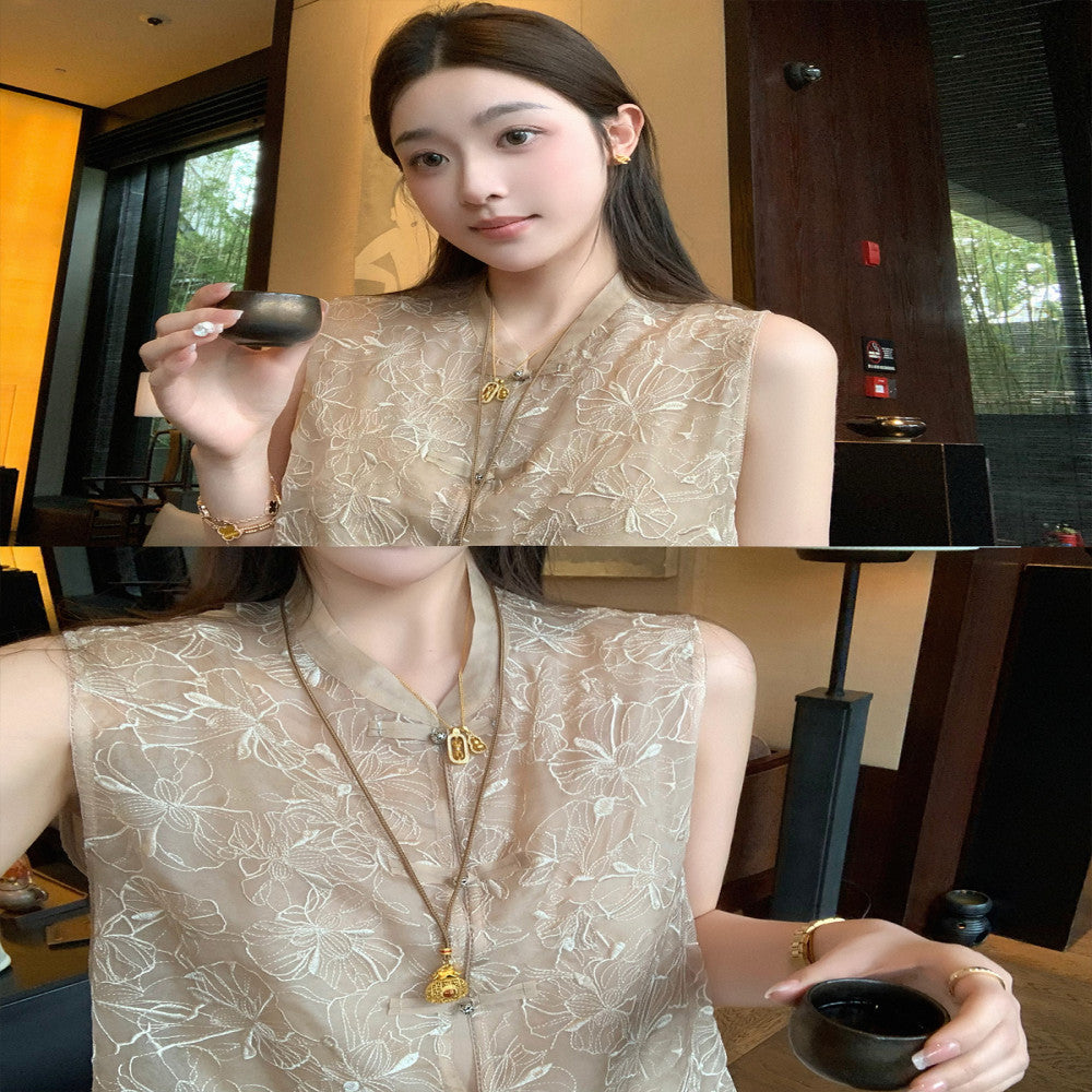 Cchen Chen Xiangyun yarn 100 mulberry silk embroidered Chinese style vest u0026shirt design new set image 8