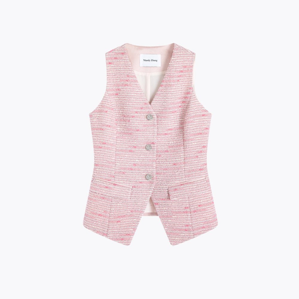 ASAYA4497 - Pink Tweed Sleeveless Vest 🌸✨