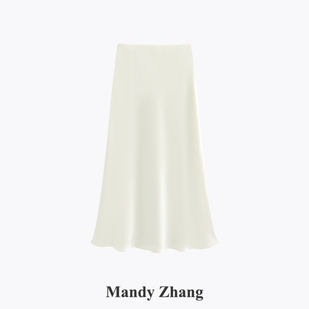 Mandy Zhang French style design acetic acid half skirt for women slim and high end temperament high waisted A line skirt image 11