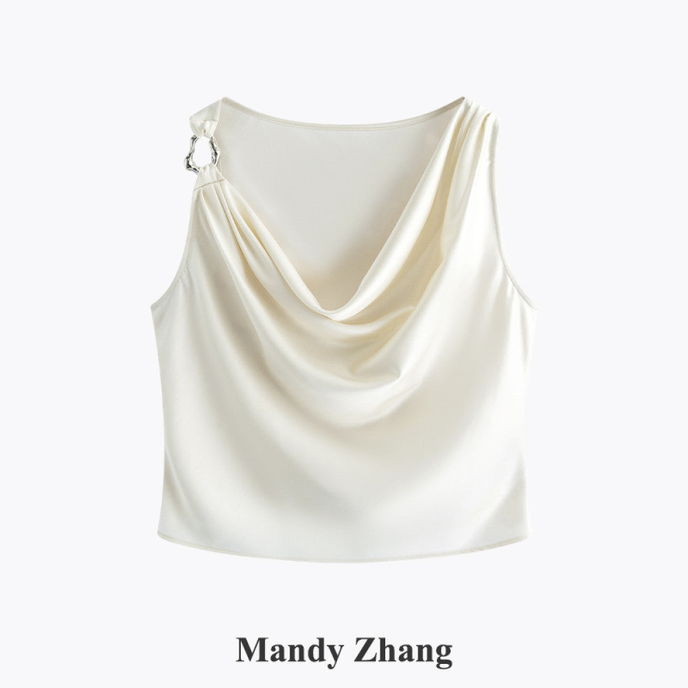 Mandy Zhang French style design acetic acid half skirt for women slim and high end temperament high waisted A line skirt image 20