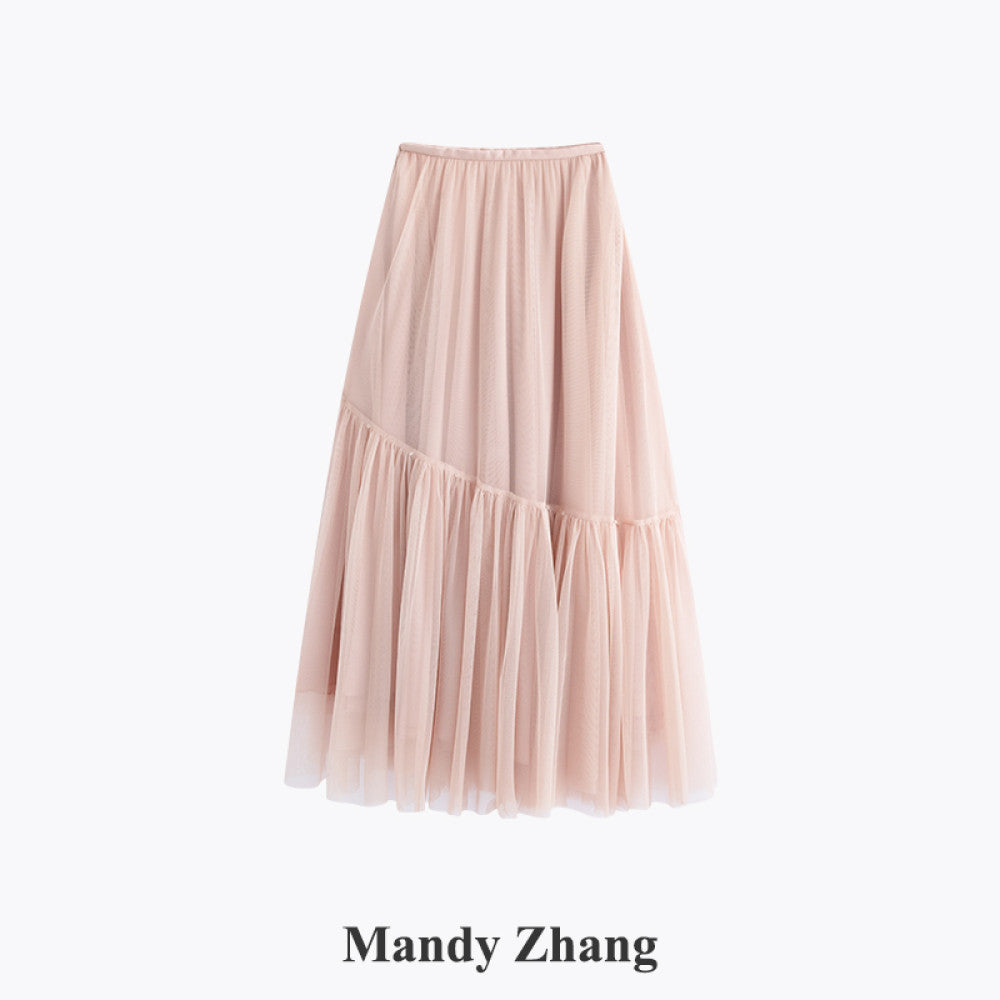 Mandy Zhang White Moonlight Charm A line White Half length Skirt for Women Autumn High End Three layer Mesh Long Skirt image 16