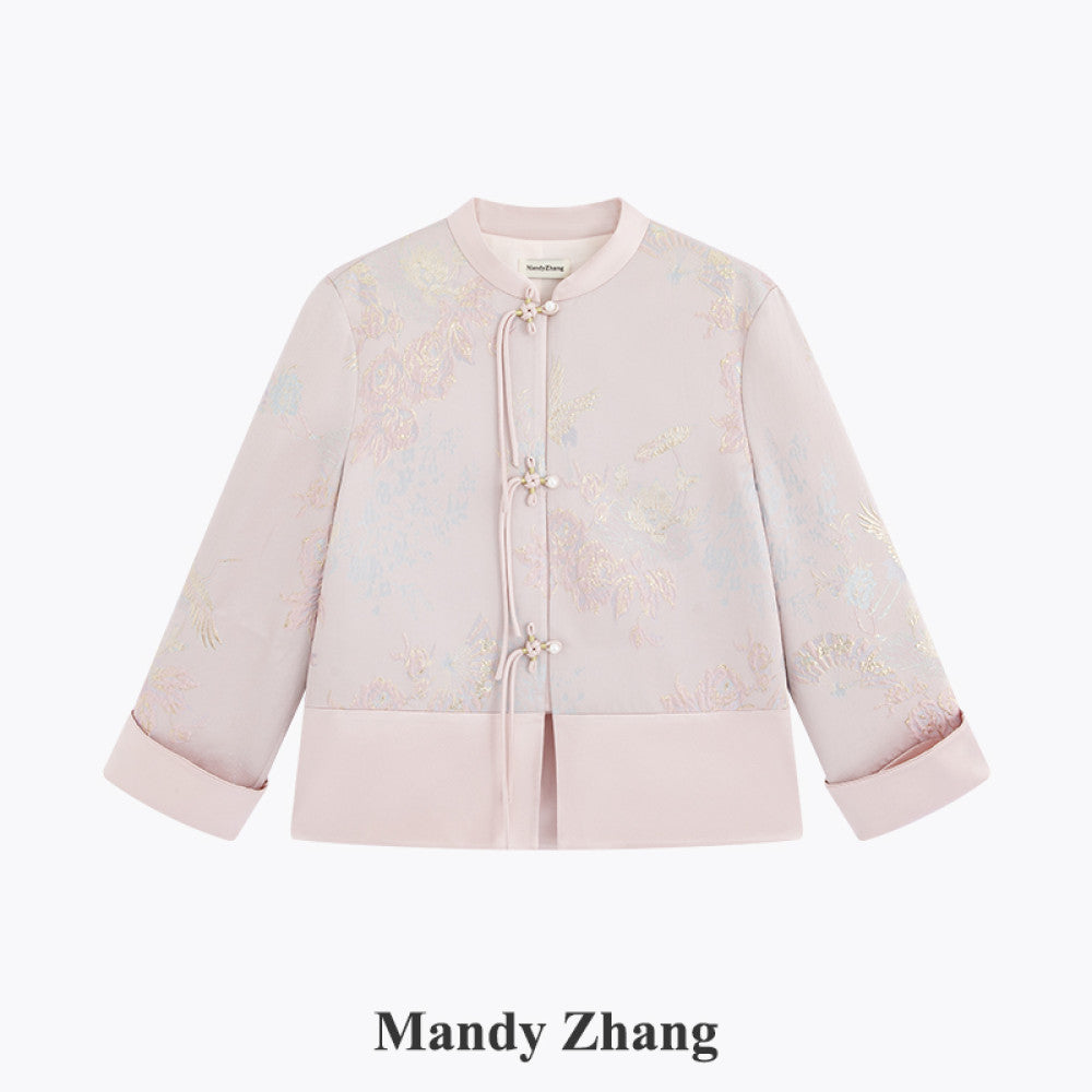 Mandy Zhang s New Chinese Style Gold Thread Embroidered Pink Jacket for Women in Autumn High Grade Acetate Pan Button Top image 10