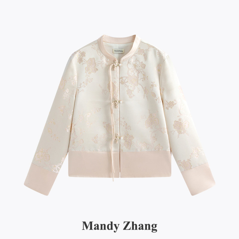 Mandy Zhang s New Chinese Style Gold Thread Embroidered Pink Jacket for Women in Autumn High Grade Acetate Pan Button Top image 19