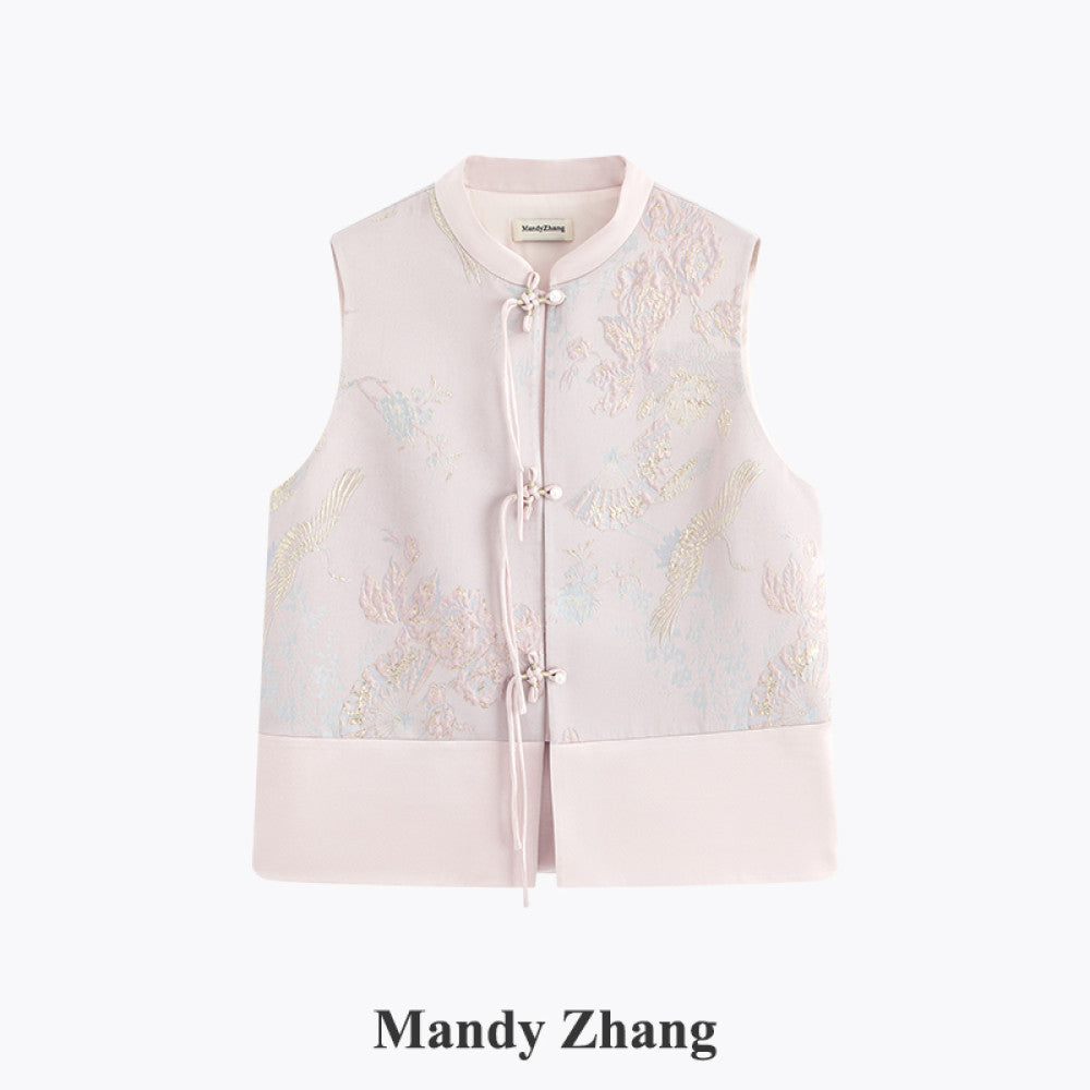 Mandy Zhang s New Chinese Style Gold Thread Embroidered Pink Jacket for Women in Autumn High Grade Acetate Pan Button Top image 24