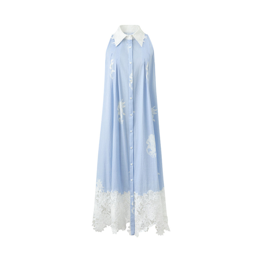 SUK Art Blues 05 Spring Summer new blue lace patchwork lace design halter neck dress image 7