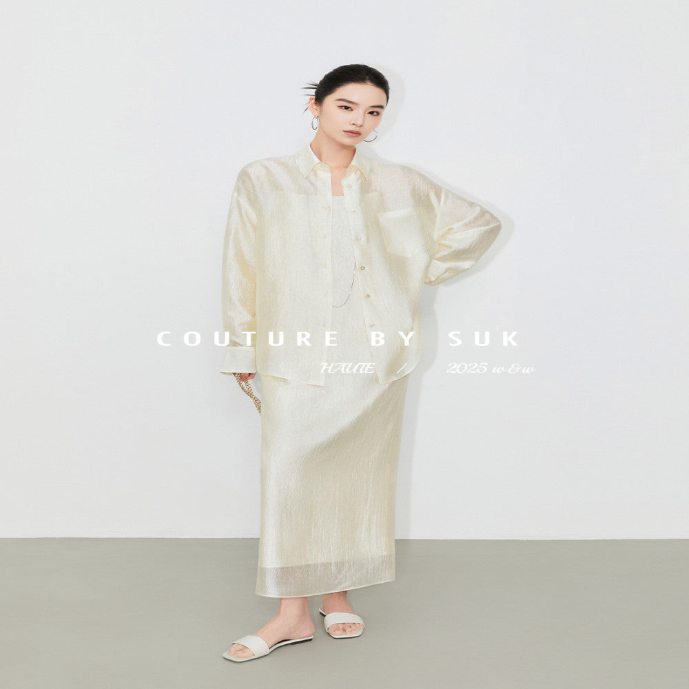 SUK s purple energy is coming from the east Light luxury acetate long dress with suspender long skirt sunscreen shirt outerwear fashionable women image 4