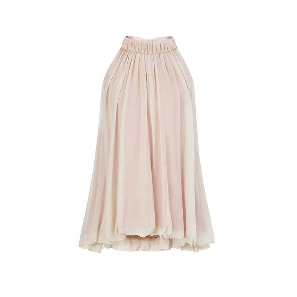 SUK light yarn sways Mulberry silk small stand up collar design hanging neck sleeveless vest top wide leg pants set image 8