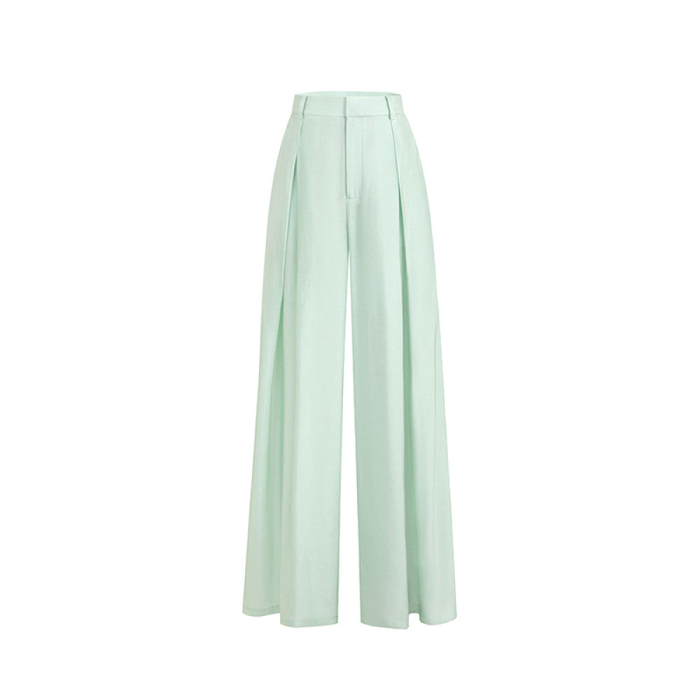 SUK Mist Moonlight Glossy fabric elegant swing collar sleeveless top high waist wide leg pants fashionable suit for women image 21