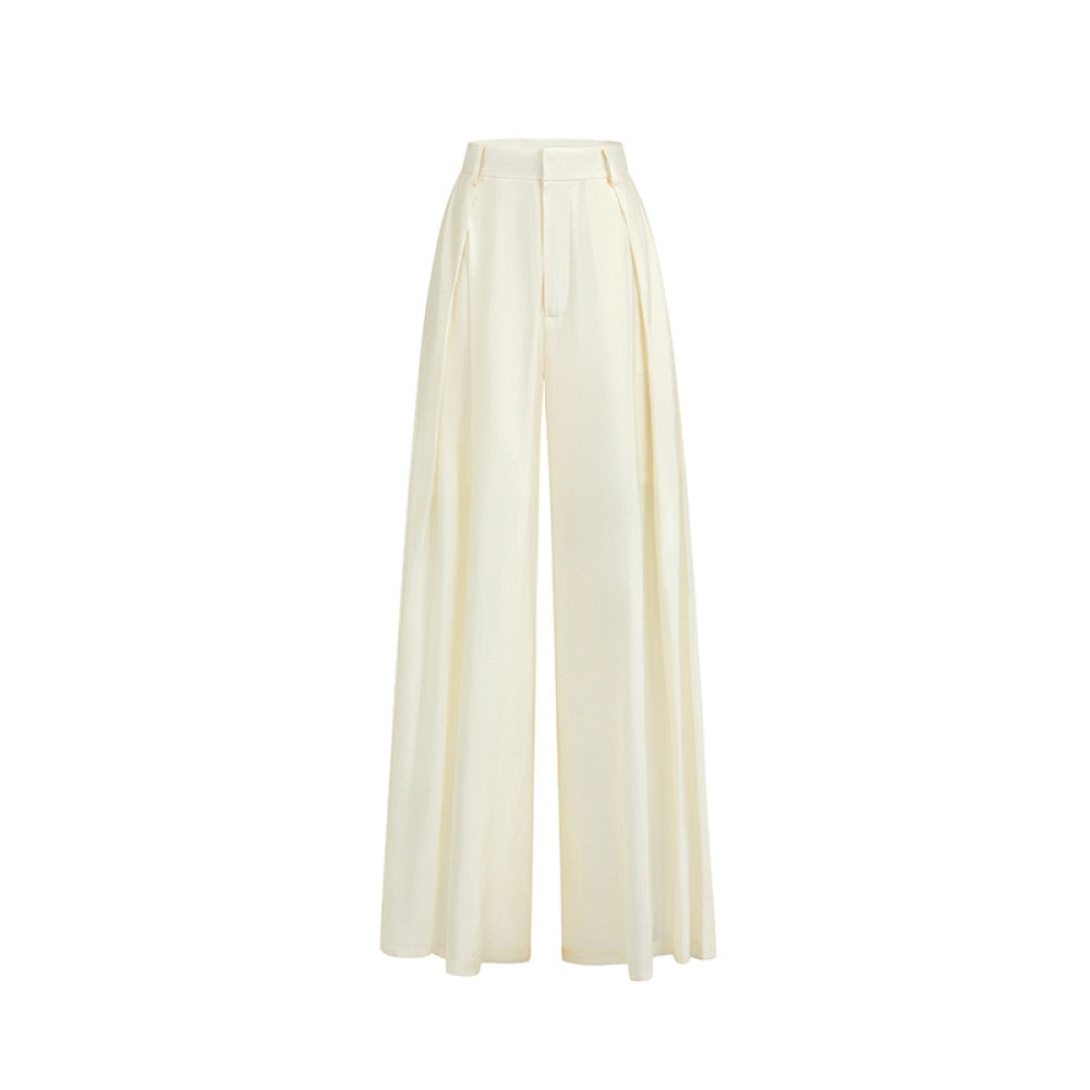 SUK Mist Moonlight Glossy fabric elegant swing collar sleeveless top high waist wide leg pants fashionable suit for women image 28