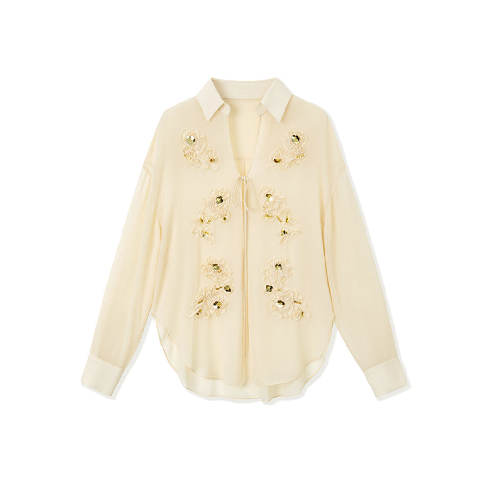 SUK Capital Smoke and Clouds French style three dimensional floral long sleeved shirt with suspender and dress inside white fashionable suit for women image 20