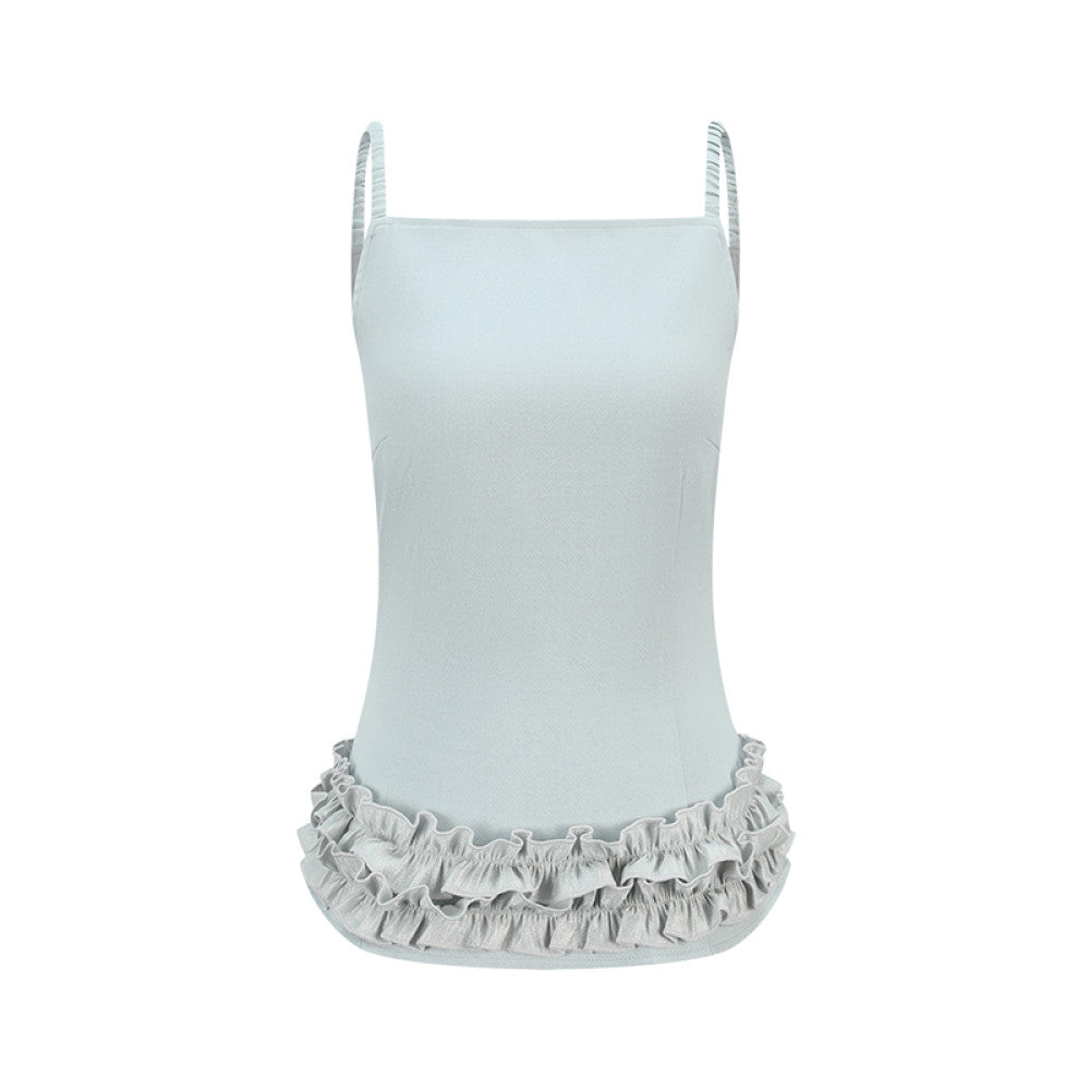 ASAYA4454 - Ruffle Hem Strappy Top in Mist Blue 🌫️🎀