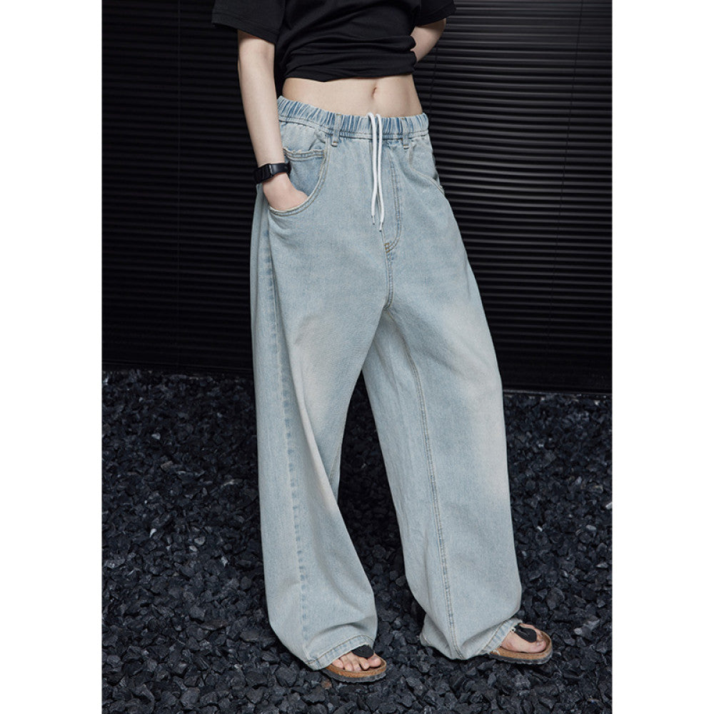moment light blue straight retro jeans women s autumn slim American loose casual drape wide leg pants women image 7