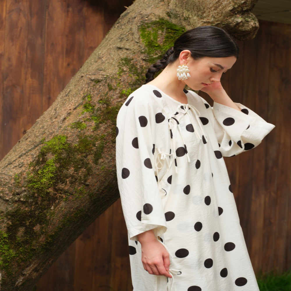 TAORAN women s new Chinese style improved version cheongsam skirt female lace up round polka dot dress national style Zen style robe image 9