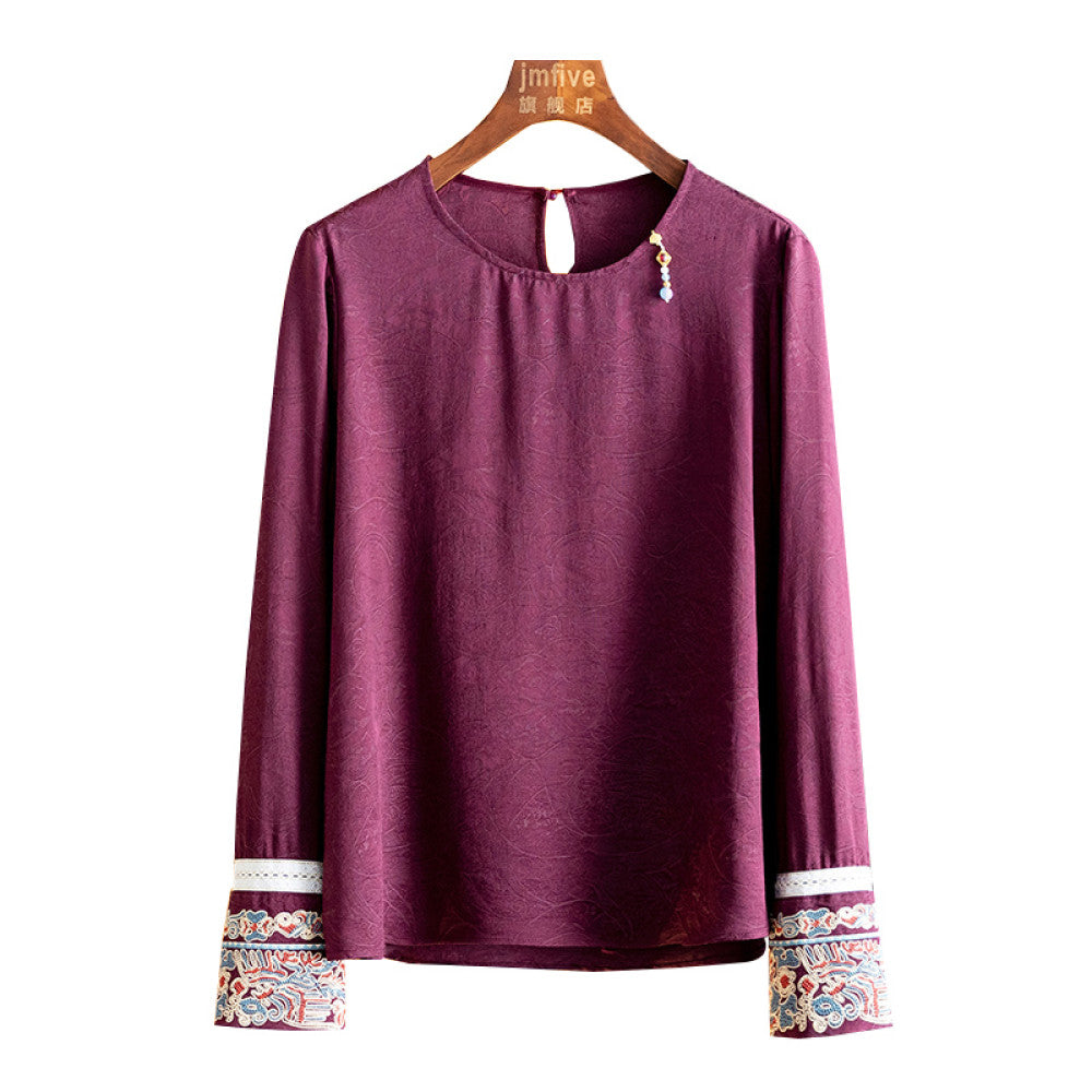 New Chinese Jacquard Unique Tassel Shirt for Women in Autumn 2025 New Product White Cuffs Embroidered Long Sleeve Versatile Top image 26