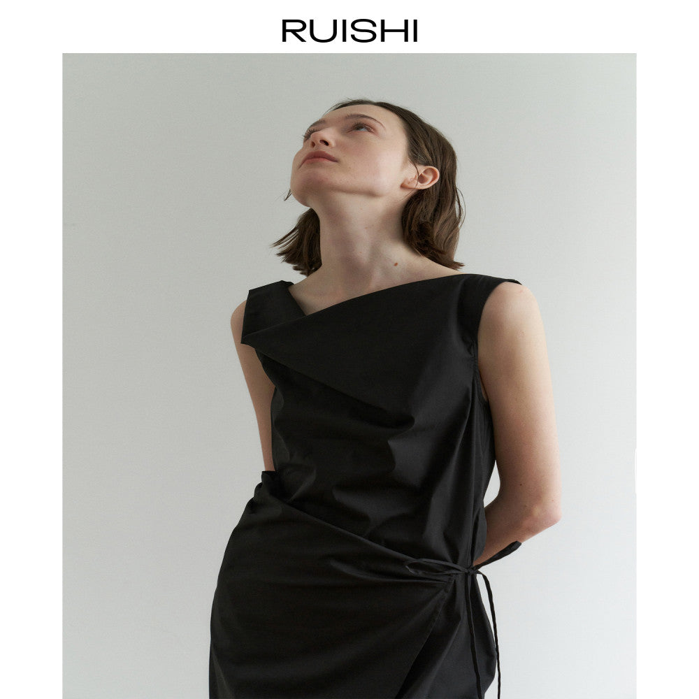 RUISHI Relaxing Atmosphere Elegant Commuting Slimming Look Sleeveless Swing Neck Dress for Women Summer image 2