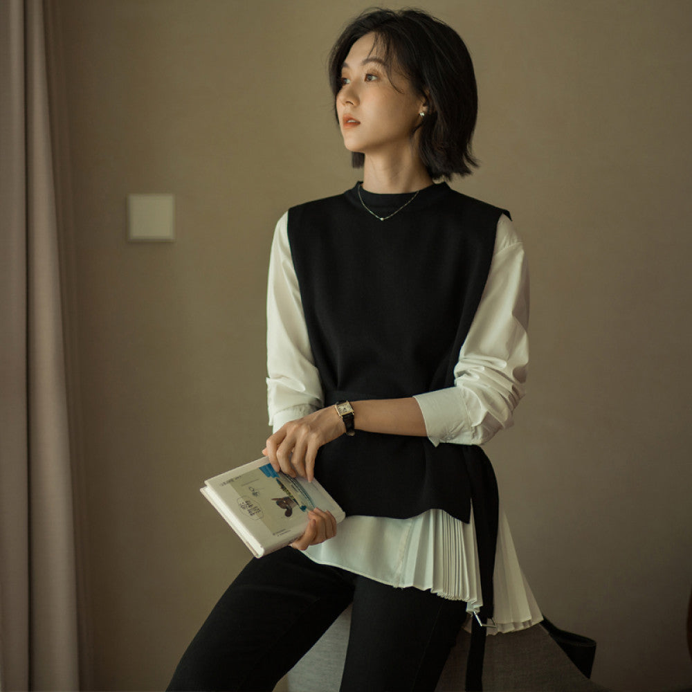 Wuwei Korean style literary 2025 autumn new women s casual temperament suit loose irregular pleated two piece suit image 9