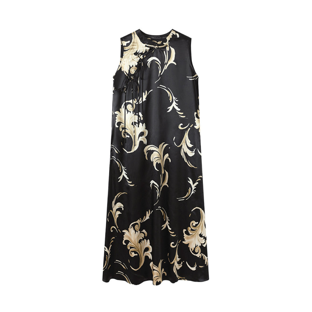Ruyi Lianyun Chuluo Acetic Acid Sleeveless Printed Dress for Women New Chinese Style Plate Buckle Strap Long Dress image 11