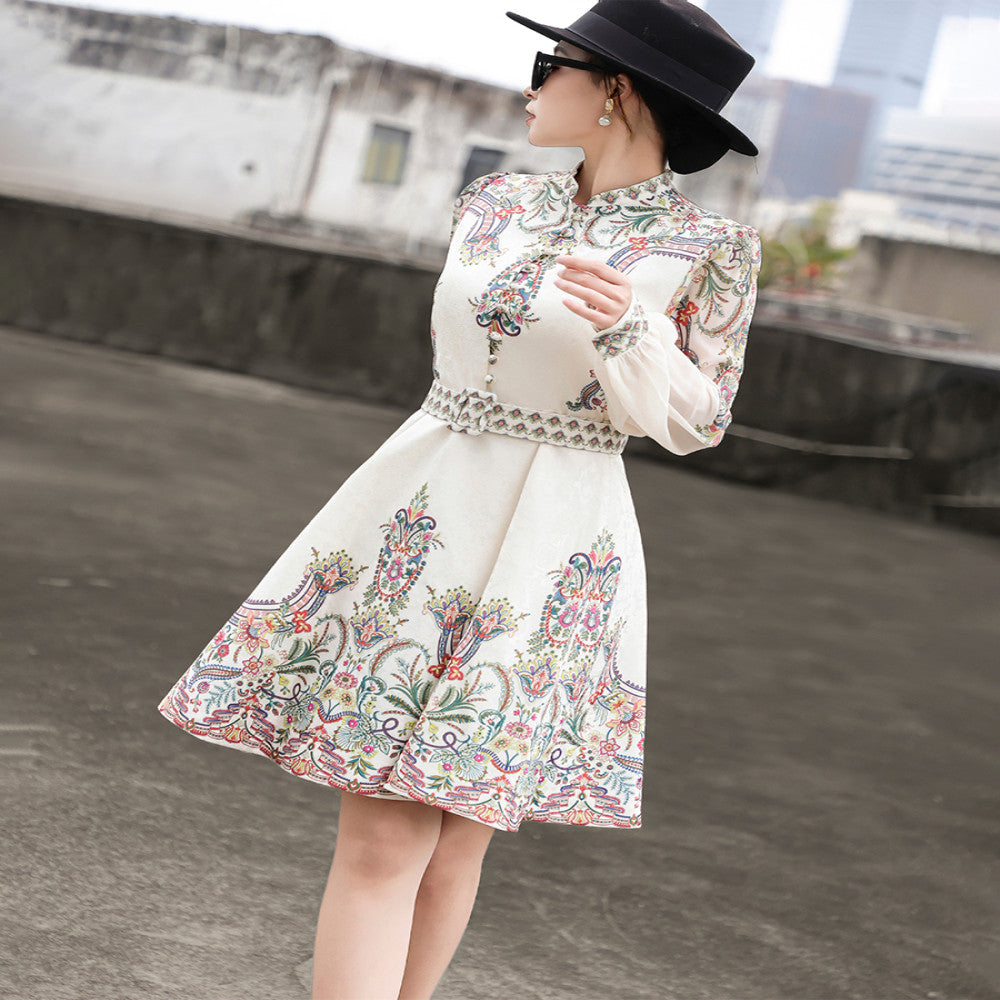 Lancer s 2025 Autumn Wind French Palace Style Short Skirt Small Long Sleeve A line Printed Dress image 2