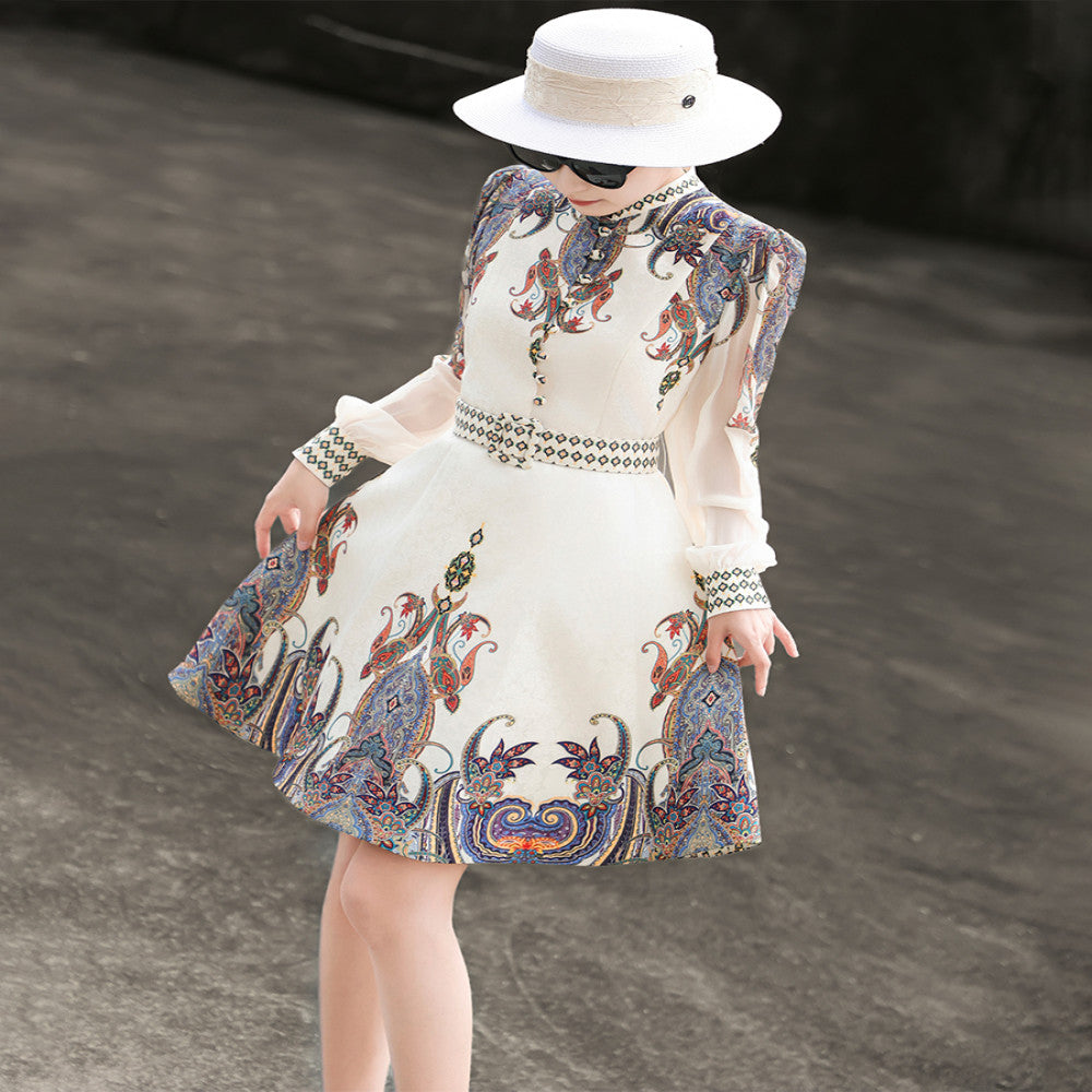 Lancer s 2025 Autumn Wind French Palace Style Short Skirt Small Long Sleeve A line Printed Dress image 5