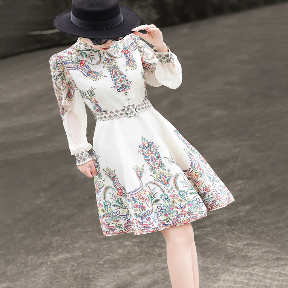Lancer s 2025 Autumn Wind French Palace Style Short Skirt Small Long Sleeve A line Printed Dress image 13