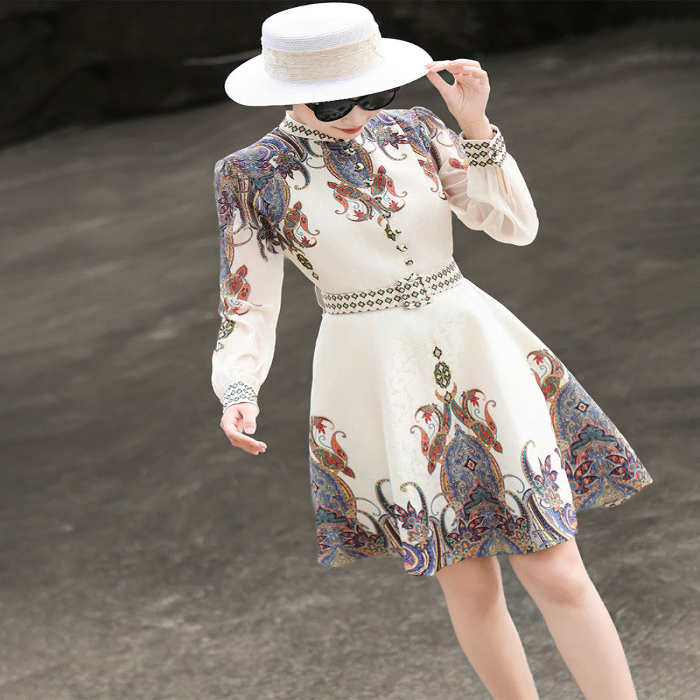 Lancer s 2025 Autumn Wind French Palace Style Short Skirt Small Long Sleeve A line Printed Dress image 23