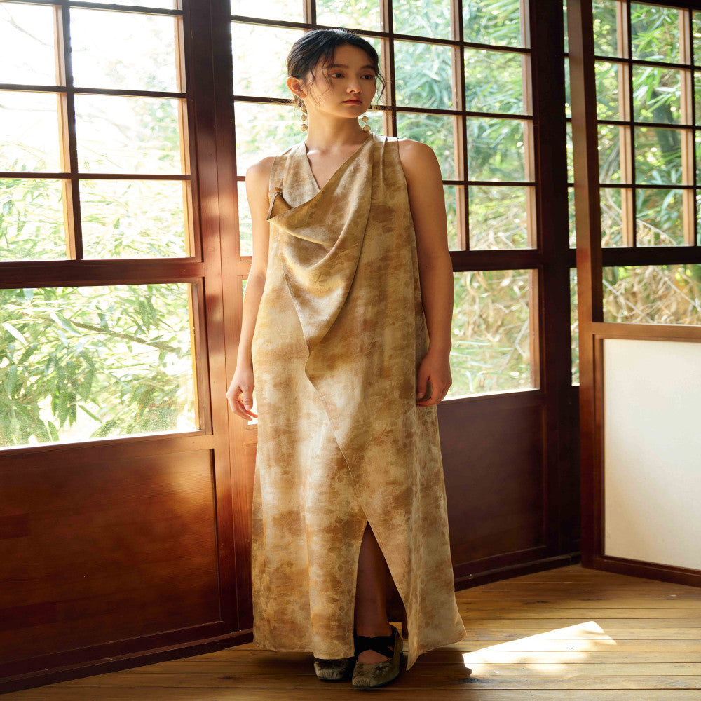 New Chinese style dress with a swinging collar and sleeveless vest tie dye retro artistic Zen style blended long skirt image 0