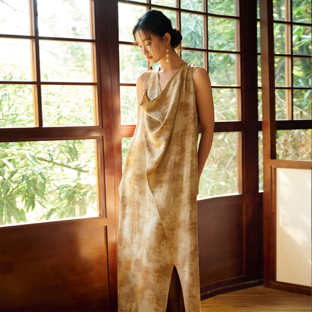 New Chinese style dress with a swinging collar and sleeveless vest tie dye retro artistic Zen style blended long skirt image 10