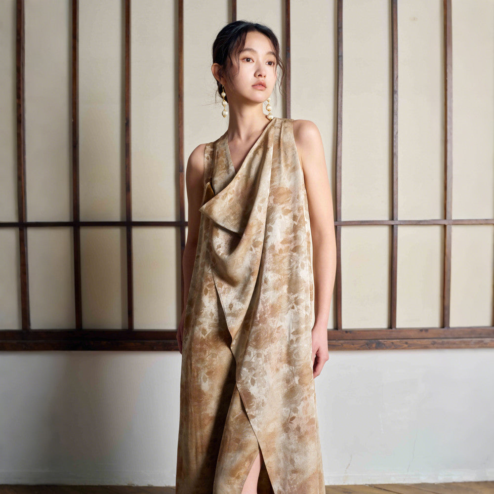 New Chinese style dress with a swinging collar and sleeveless vest tie dye retro artistic Zen style blended long skirt image 12
