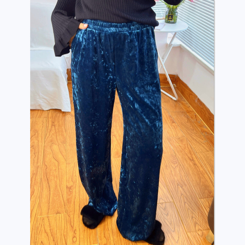 TAORAN Women s New Chinese Retro Gold Velvet Loose Wide Leg Pants Women s Elastic Waist Straight Tube Drop Feel Casual Pants image 5
