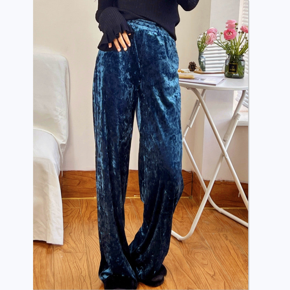 TAORAN Women s New Chinese Retro Gold Velvet Loose Wide Leg Pants Women s Elastic Waist Straight Tube Drop Feel Casual Pants image 6