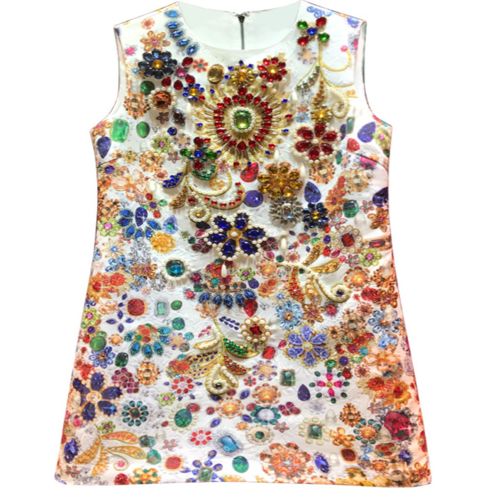 Light luxury heavy beaded diamond dress high end palace style A line skirt high end luxury skirt temperament socialite image 5