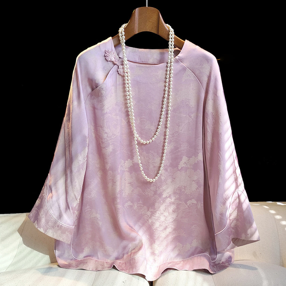 Fashionable new Chinese style improved round neck shirt with women s design sense seven quarter sleeve improved retro buckle casual versatile top image 24