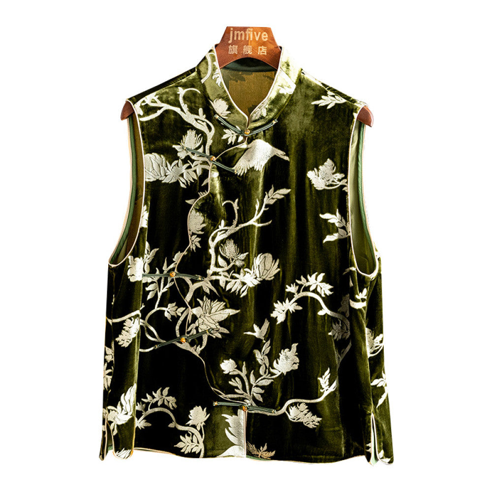 New Chinese style silk velvet retro vest for women in the spring of 2025 fashionable and elegant temperament wearing an external vest image 8