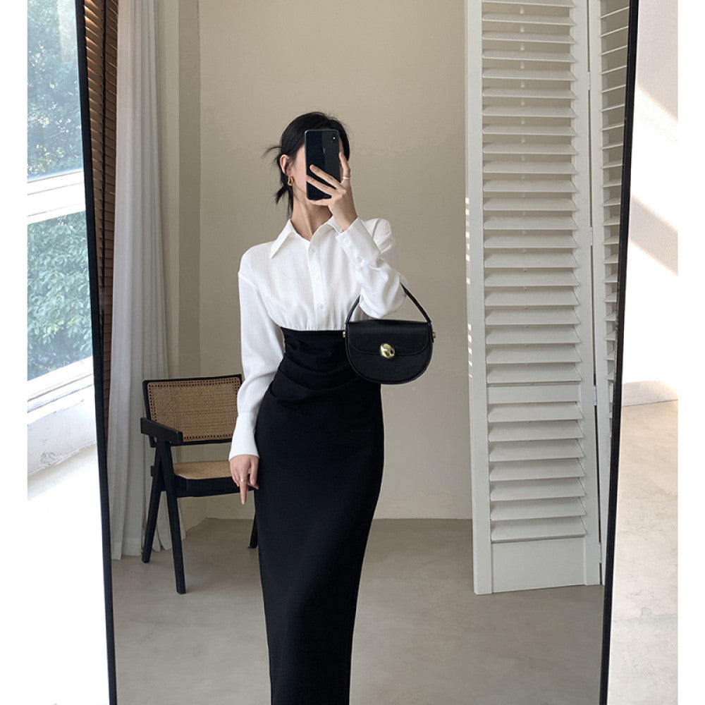 FT GUOGE Guoge s shirt dress for women in the autumn of 2025 with a waist cinching and slimming style a commuting patchwork long skirt image 12