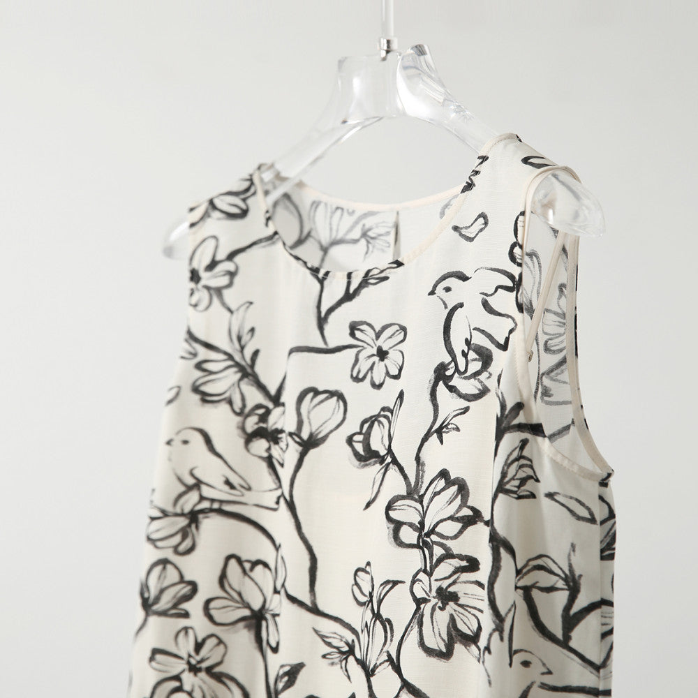 Laughing Han Floating Ink Tencel Flax Loose Round Neck Sleeveless Dress Ink Stained Printed Skirt 25 Spring New image 4